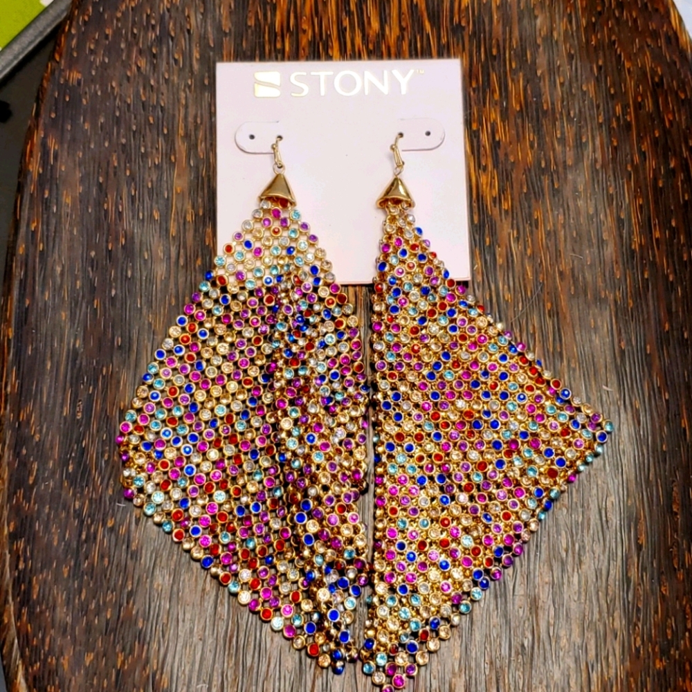 Stony Multi Color and Gold Dramatic Earrings NEW